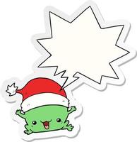 cute cartoon christmas frog and speech bubble sticker vector