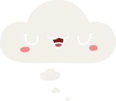 cute cartoon face and thought bubble in retro style vector