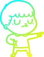cold gradient line drawing cartoon grumpy boy vector