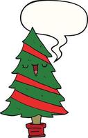 cartoon christmas tree and speech bubble vector