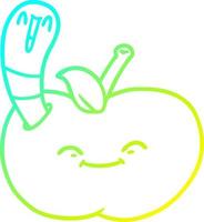 cold gradient line drawing cartoon happy worm in an apple vector