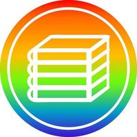 stack of books circular in rainbow spectrum vector