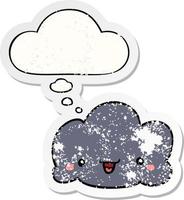 cute cartoon cloud and thought bubble as a distressed worn sticker vector