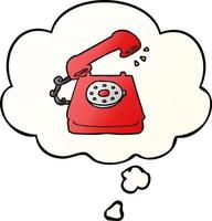 cartoon old telephone and thought bubble in smooth gradient style vector