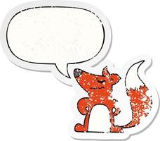 cartoon fox and speech bubble distressed sticker vector