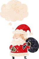 cartoon santa claus and thought bubble in retro textured style vector