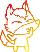 warm gradient line drawing cartoon wolf whistling vector