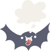 cartoon vampire bat and thought bubble in retro style vector