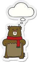 cartoon bear and thought bubble as a printed sticker vector