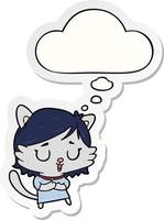 cartoon cat girl and thought bubble as a printed sticker vector