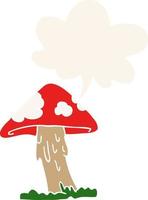 cartoon mushroom and speech bubble in retro style vector