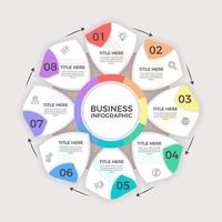 Business Infographic template. Circle design options or steps with 8 numbers vector