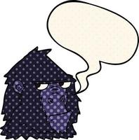 cartoon angry gorilla face and speech bubble in comic book style vector