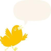 cartoon happy bird and speech bubble in retro style vector