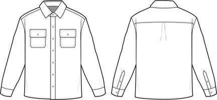 Flannel Collared Button Shirt Flat Technical Drawing Illustration Blank Mock-up Template for Design and Tech Packs CAD Technical Sketch vector