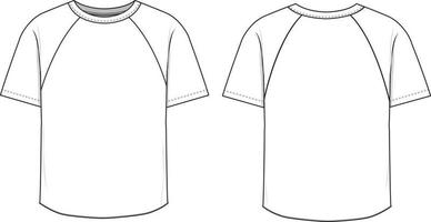 Raglan sleeve shirt tee technical drawing illustration short sleeve blank streetwear mock-up template for design and tech packs