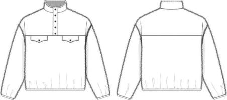 polar pullover ilustración de dibujo técnico maqueta plantilla para diseño y paquetes tecnológicos hombres o unisex moda cad streetwear chaqueta botón