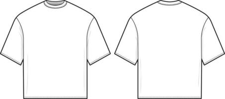 camiseta cuadrada de gran tamaño, ilustración de dibujo técnico plano, plantilla de maqueta de ropa de calle en blanco de manga corta para paquetes de diseño y tecnología. vector