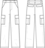 Cargo Shorts Flat Technical Drawing Illustration Five Pocket Classic Blank Streetwear Mock-up Template for Design and Tech Packs CAD Outdoor vector