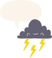 cartoon storm cloud and speech bubble in retro style vector