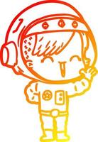 warm gradient line drawing cartoon happy astronaut girl waving vector