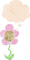 cartoon flower and thought bubble in retro textured style vector