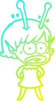 cold gradient line drawing cartoon shocked alien girl vector