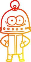 warm gradient line drawing happy carton robot with light bulb vector