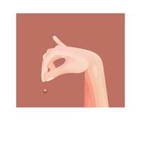 Hand gesture. Man salt food symbol. Species hand. Brown background. Vector poster. Tasty food cooking. Salt