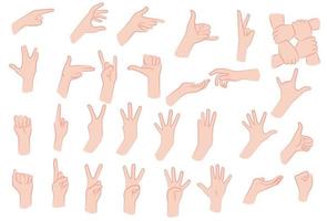 conjunto de ilustración de línea minimalista de posiciones de manos y gestos. vector