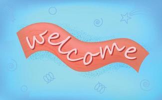 Vector banner with welcome word on red side on blue background. Welcome banner