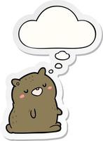 cartoon bear and thought bubble as a printed sticker vector