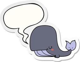 cartoon whale and speech bubble sticker vector