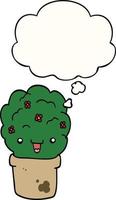 cartoon shrub in pot and thought bubble vector