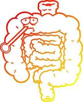 línea de gradiente cálido dibujo dibujos animados intestinos poco saludables vector