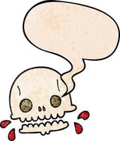 cartoon spooky skull and speech bubble in retro texture style vector