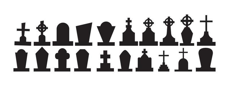 Selection of gravestones from the halloween cemetery on a white background - Vector