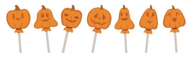 bastones de caramelo naranja en forma de calabazas naranjas festivas para halloween - vector