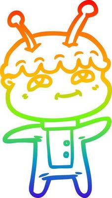 rainbow gradient line drawing friendly cartoon spaceman