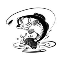 estilo de dibujo de línea de señuelo de pesca de captura de lubina sobre fondo blanco. elemento de diseño para el logotipo del icono, la etiqueta, el emblema, el signo y la marca. ilustración vectorial. vector