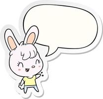 cute cartoon rabbit and speech bubble sticker vector