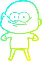 cold gradient line drawing cartoon bald man staring vector