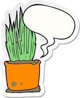 cartoon house plant and speech bubble sticker vector