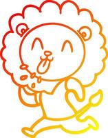 warm gradient line drawing happy cartoon lion vector