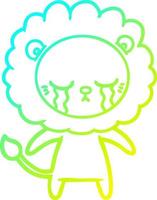 cold gradient line drawing crying cartoon lion vector