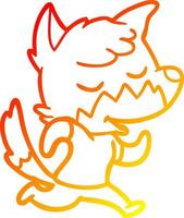 warm gradient line drawing friendly cartoon fox running vector