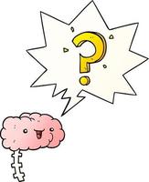 cartoon curious brain and speech bubble in smooth gradient style vector