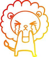 warm gradient line drawing cartoon crying lion vector