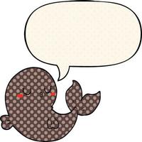 cute cartoon whale and speech bubble in comic book style vector
