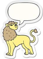 cartoon lion and speech bubble sticker vector
